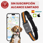 Localizador GPS para mascotas mostrando el dispositivo compacto con collar ajustable para perros y gatos