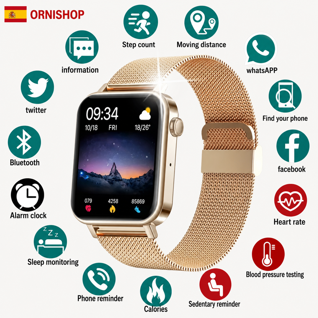 Reloj inteligente para mujer con pantalla táctil y diseño elegante en varios colores