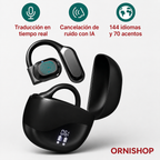 Auriculares traductores inteligentes con estuche de carga en fondo elegante