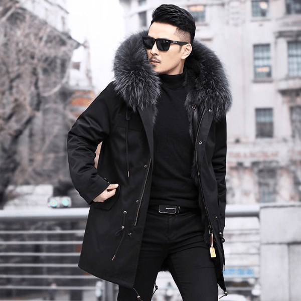Parka invernal Olivier para hombre con cuello de pelo sintético y forro térmico