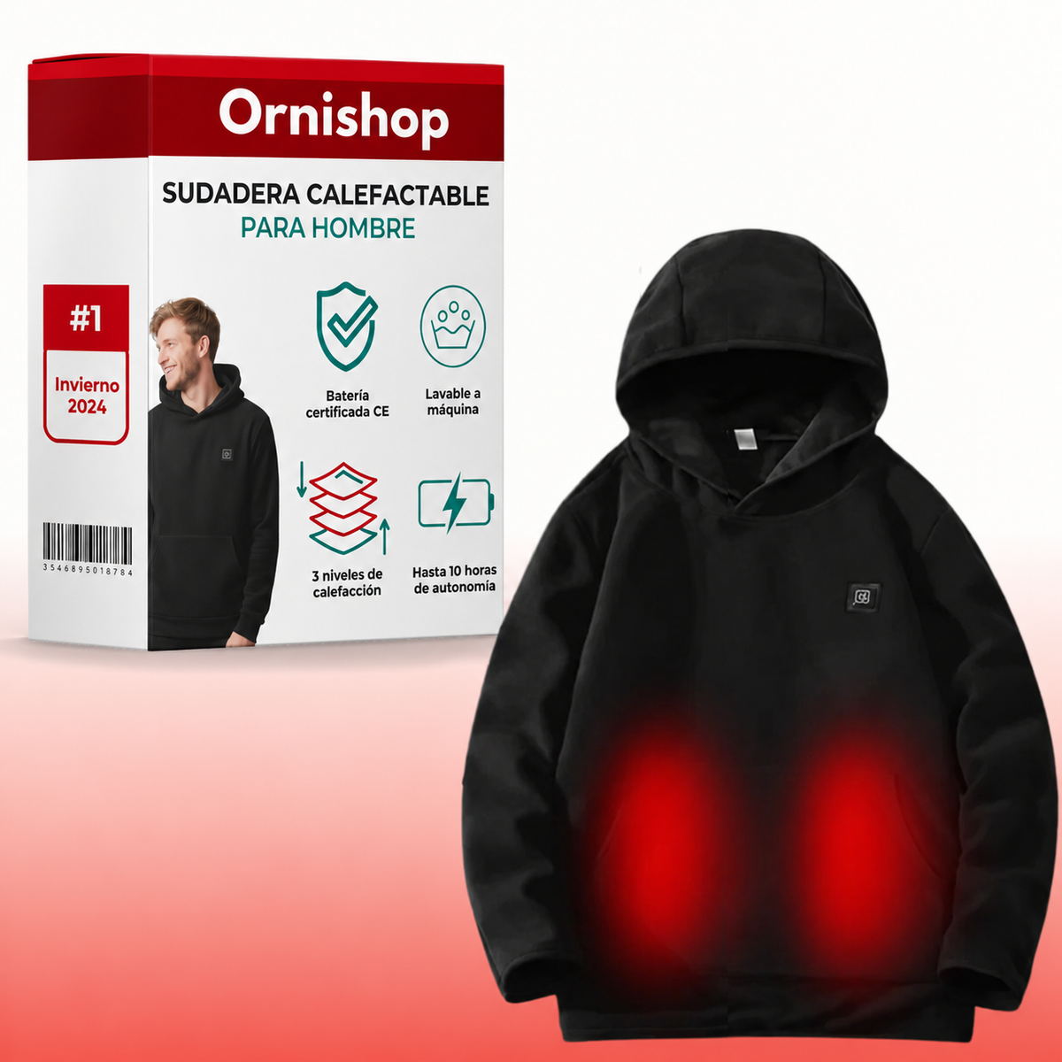 Sudadera con calefacción integrada Ornishop X vista frontal completa