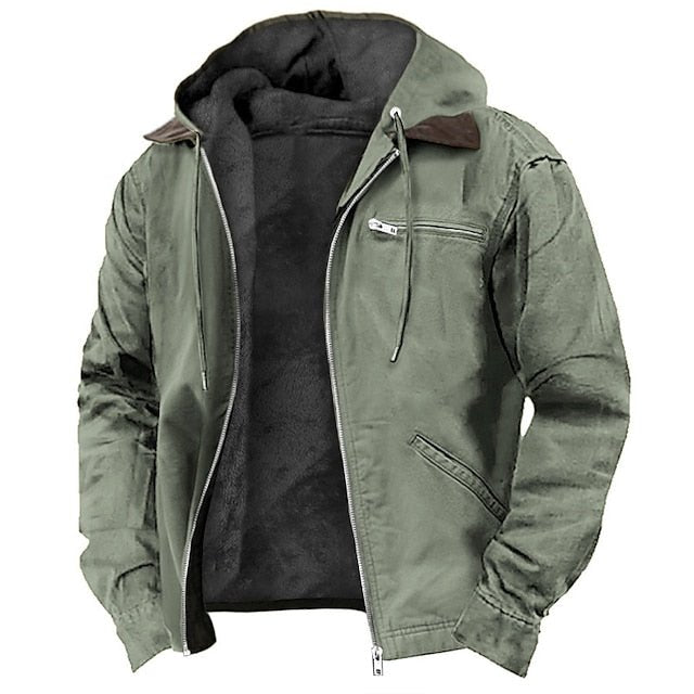 Detalle del diseño clásico de la Chaqueta Atlas con cremallera y capucha.