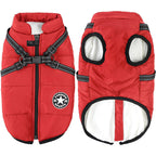 Perro llevando chaqueta impermeable y cortavientos con protección completa del cuerpo
