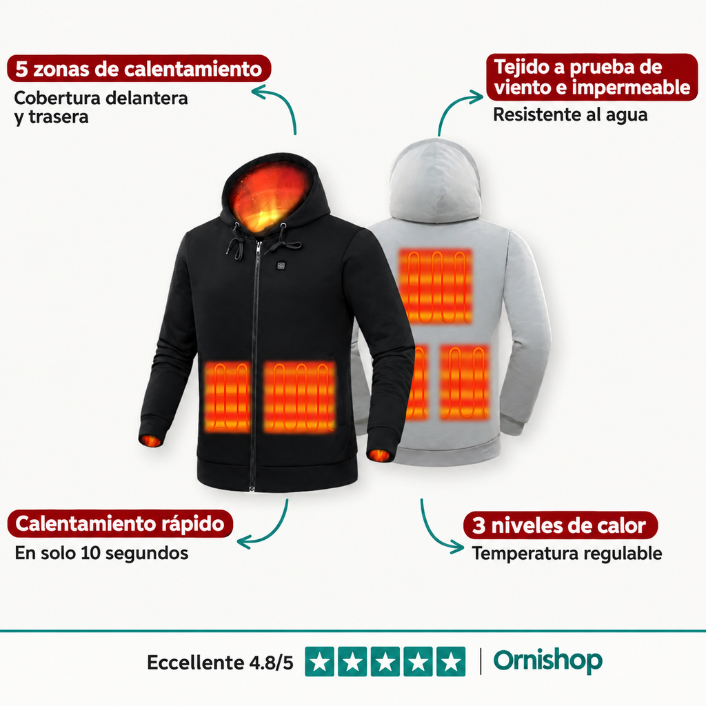 Detalle del sistema de calefacción integrado en la sudadera Ornishop X