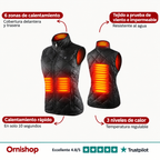 Detalle del sistema de control de temperatura del chaleco calefactable Ornishop X con tres niveles