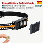 Collar GPS para perros y gatos mostrando cobertura global ilimitada y tecnología de localización GPS.