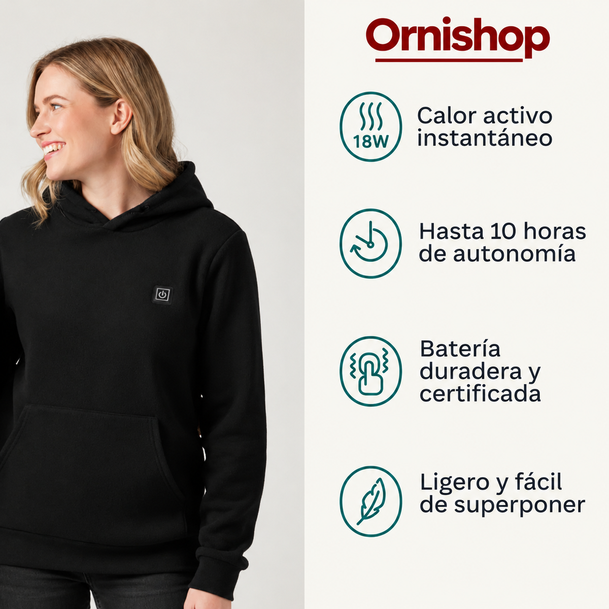 Sudadera Ornishop X con control de temperatura ajustable en tres niveles