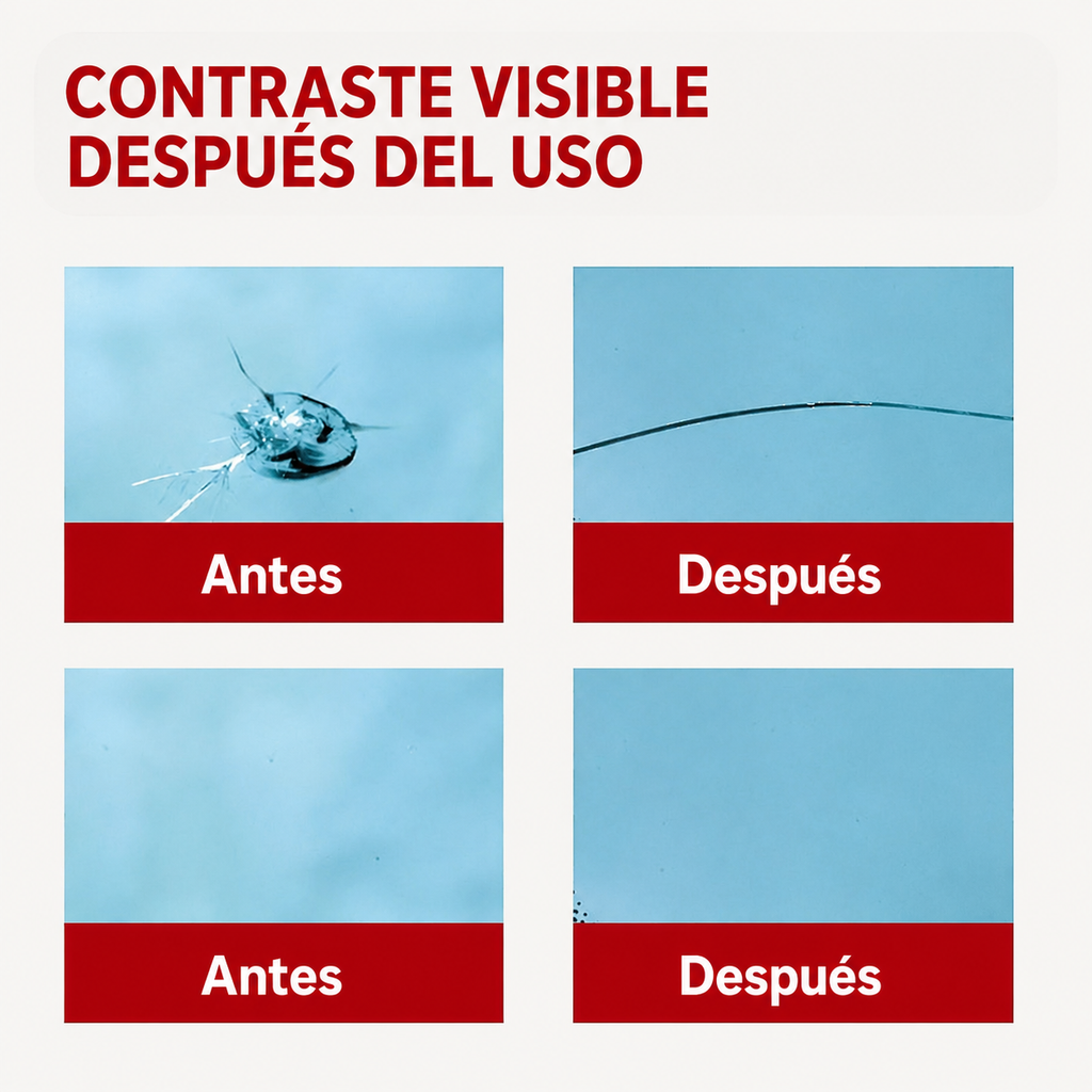 Resultado antes y después de reparar arañazos en cristal de coche con VerreFix