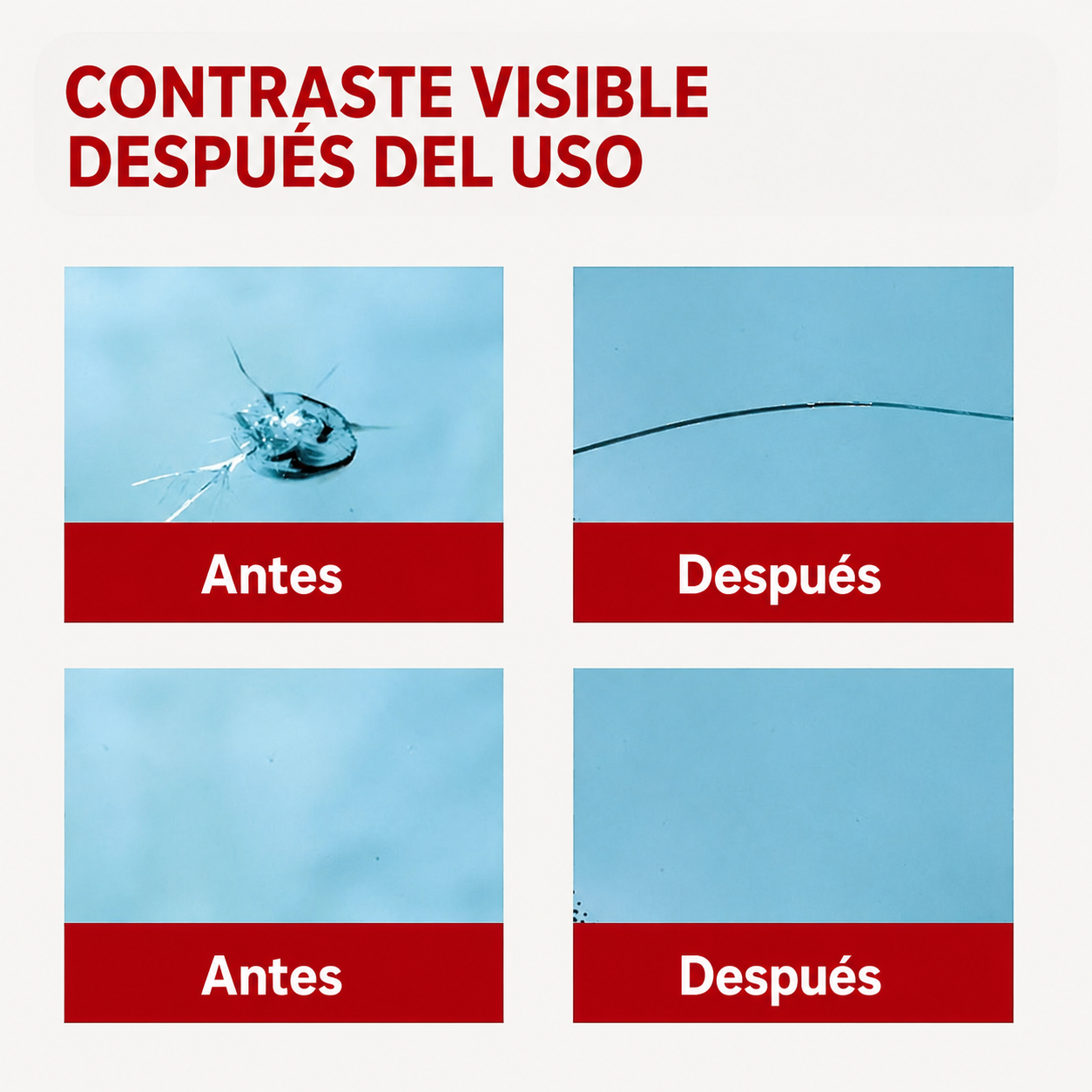 Resultado antes y después de reparar arañazos en cristal de coche con VerreFix