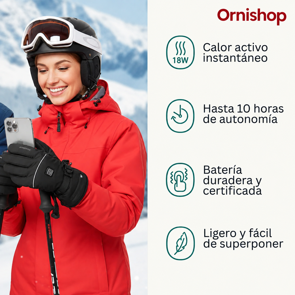Baterías recargables de litio incluidas con los Guantes Calefactables Ornishop X