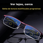 Detalle de las lentes fotocromáticas de las gafas progresivas con protección UV y anti luz azul