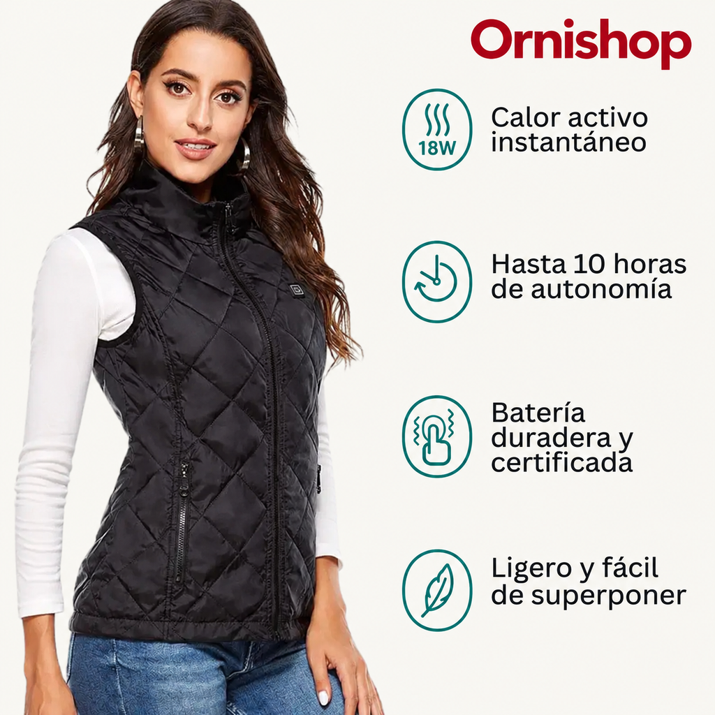 Batería portátil de 10.000 mAh incluida con el chaleco térmico Ornishop X y cable de carga USB