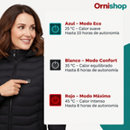 Chaqueta térmica Ornishop X mostrando las zonas calefactables en espalda y pecho