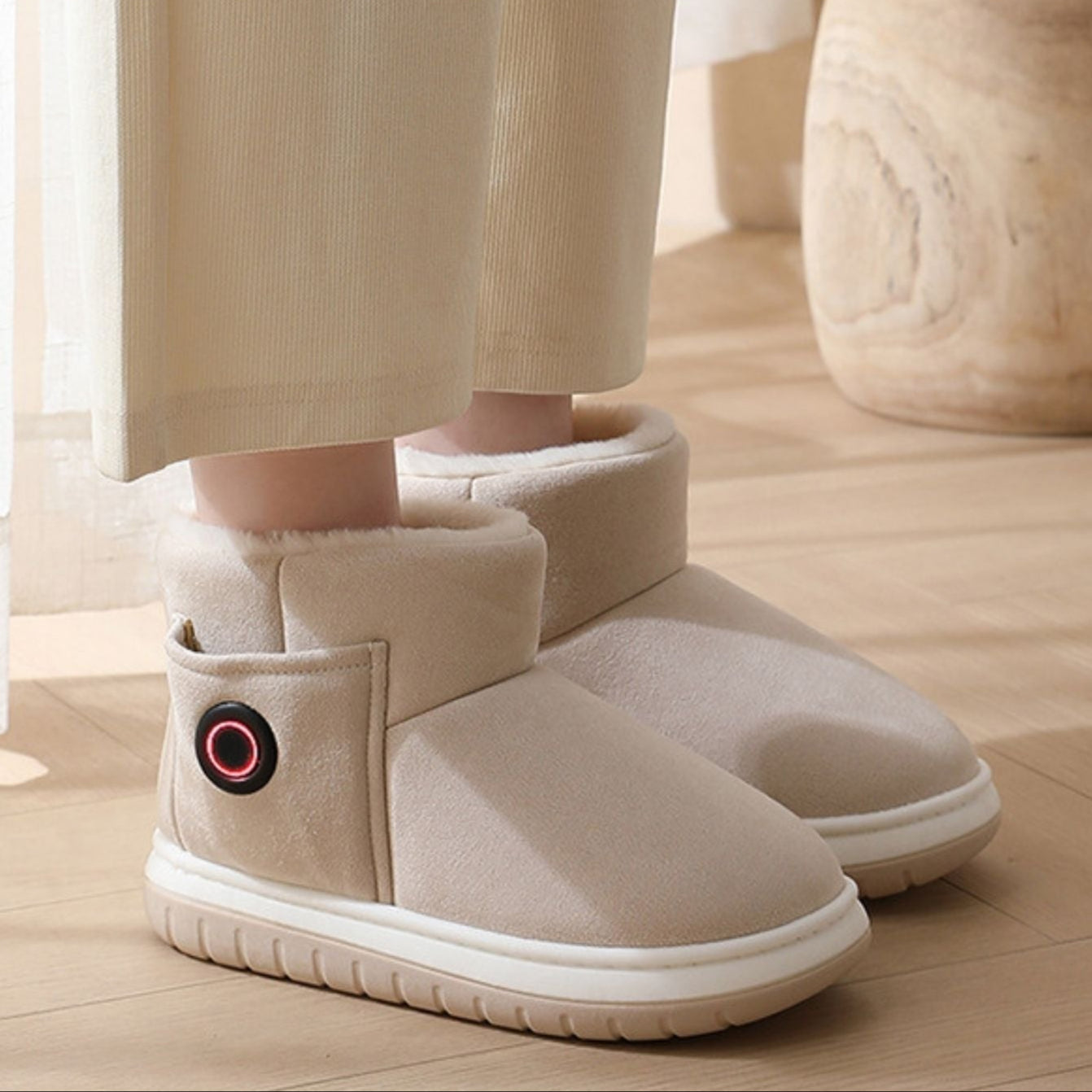 Detalle del sistema de calefacción USB de las pantuflas térmicas