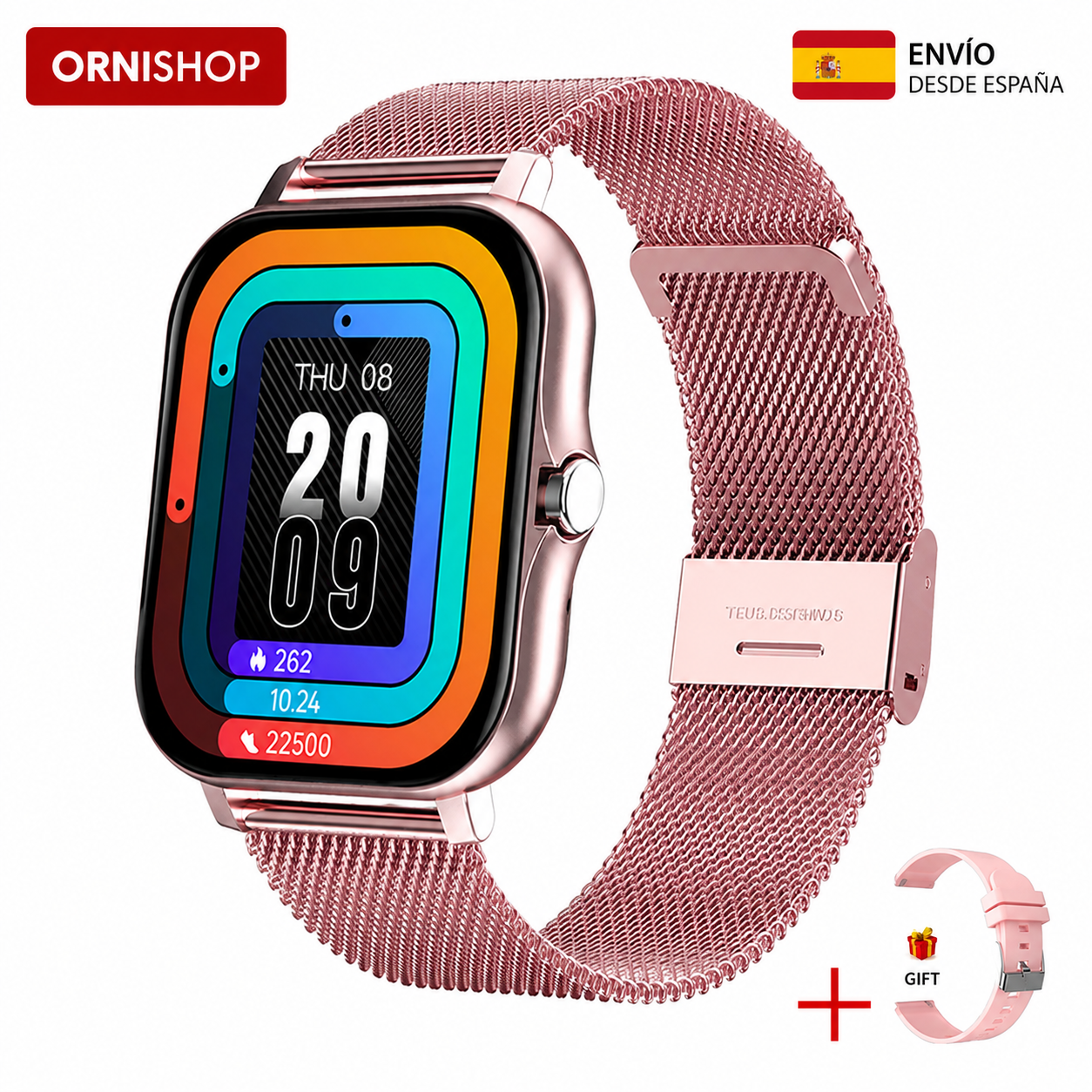 Detalle del reloj inteligente femenino con correa ajustable y acabado refinado
