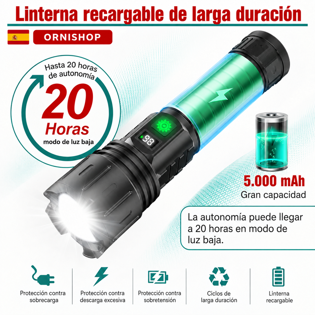 Linterna Táctica Ultra Potente 100.000 Lúmenes