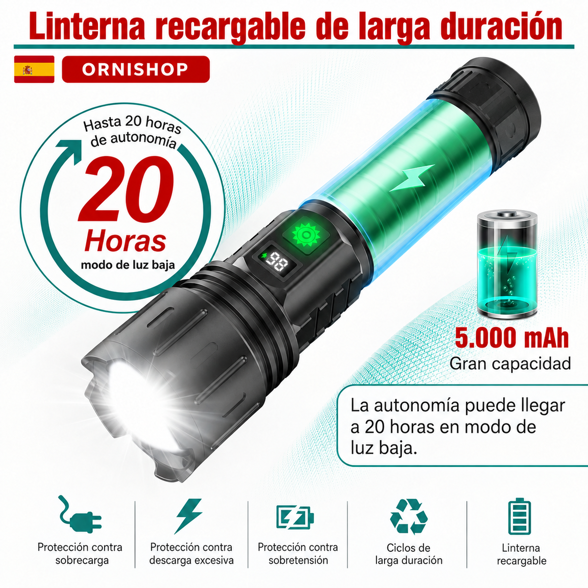Linterna Táctica Ultra Potente 100.000 Lúmenes