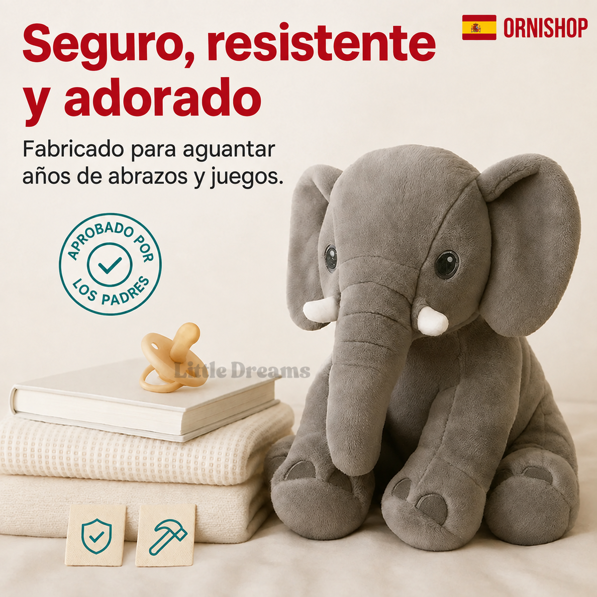 Cojín Elefante de Peluche | Suave, Mullido y Perfecto para Descanso y Juegos de Bebés