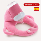 Cojín portabiberón mostrando el soporte acolchado para la cabeza del bebé