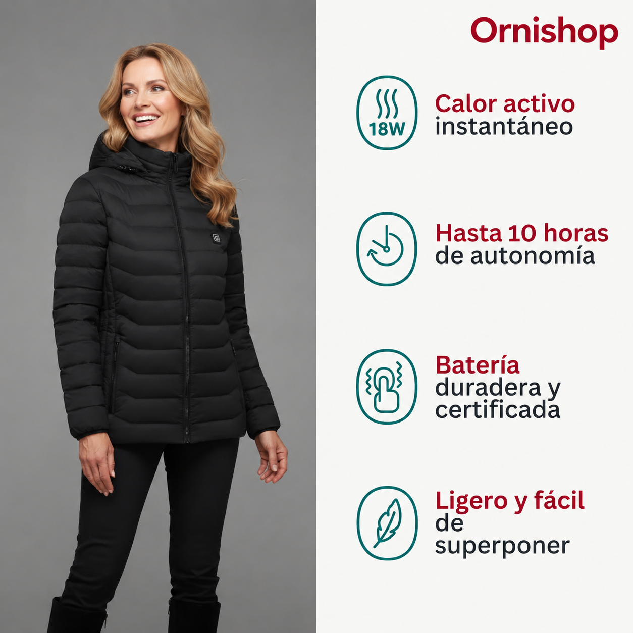 Sistema de batería recargable USB de la chaqueta calefactable Ornishop X