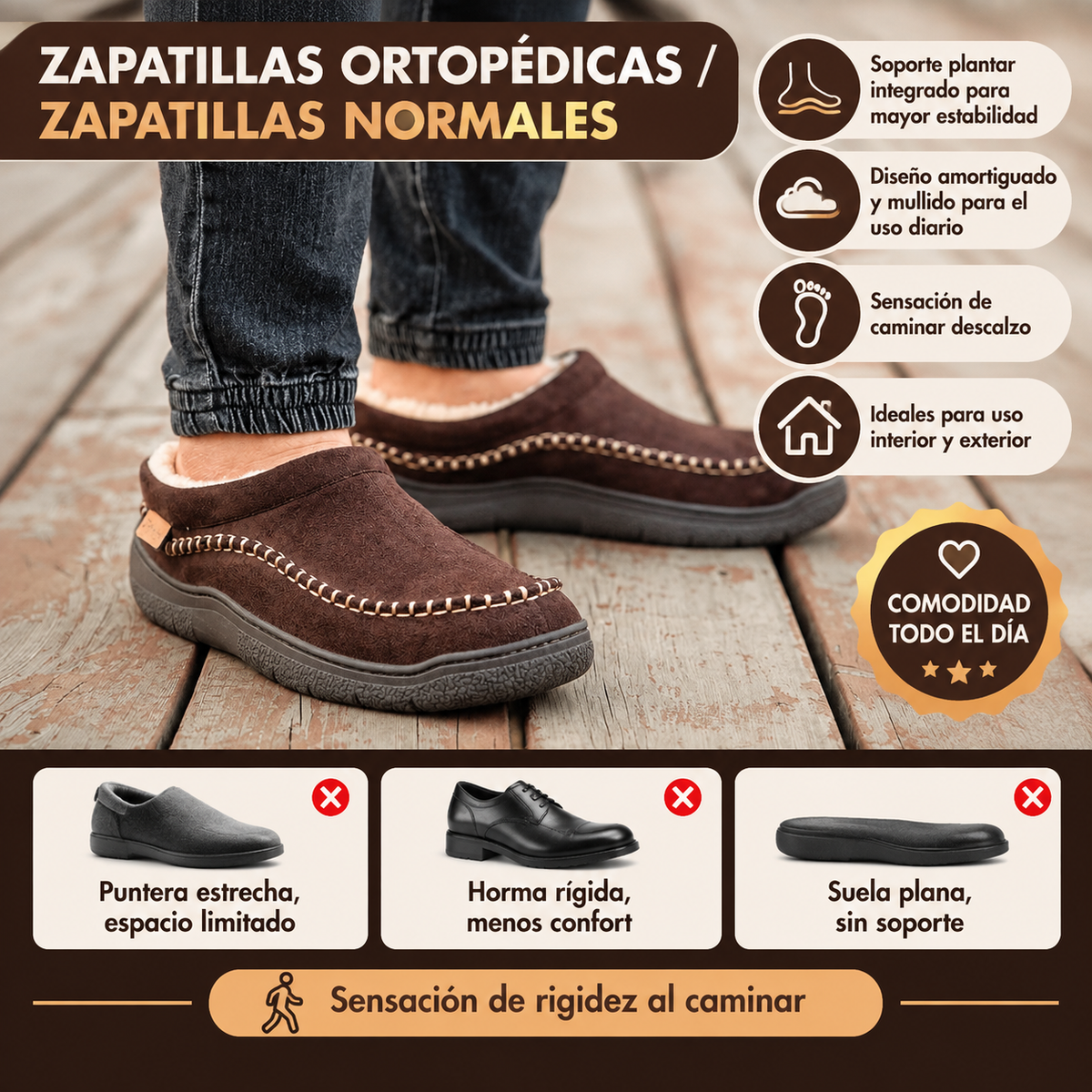 Zapatillas de casa ortopédicas hombre con soporte del arco plantar