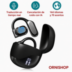 Vista lateral de los auriculares traductores destacando micrófono dual