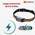 Especificaciones técnicas del collar GPS: batería 500 mAh, precisión 2-3 metros, compatible iOS y Android.