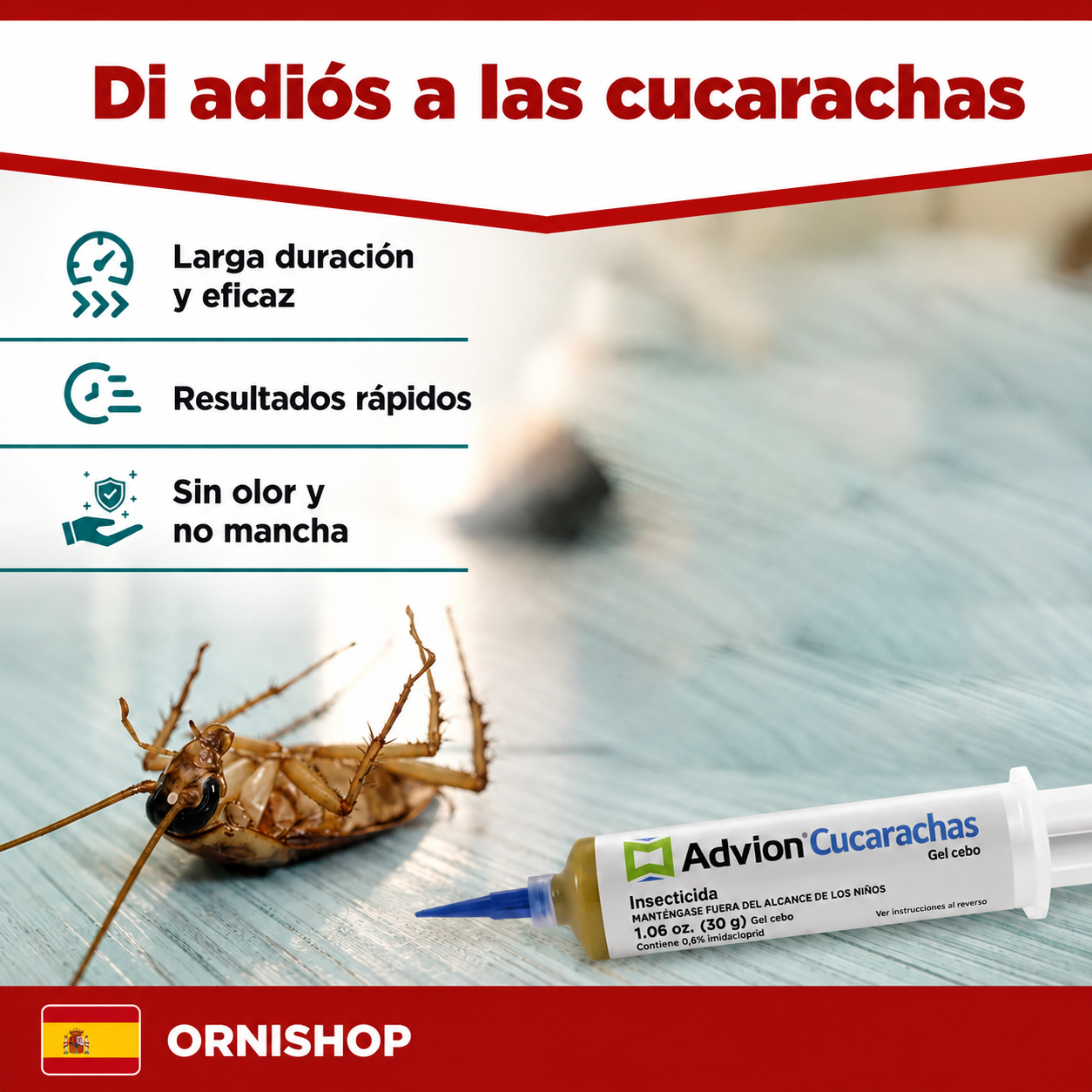 Gel profesional contra cucarachas en jeringa desechable de 30 g, ideal para interiores