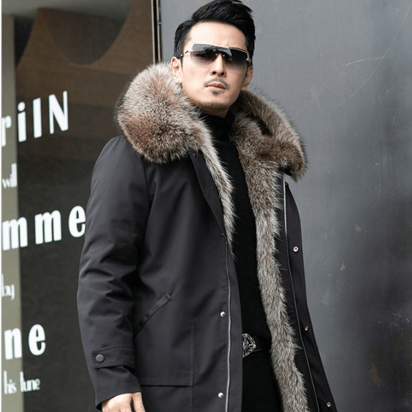 Parka Olivier en color marrón con forro interior de imitación de piel