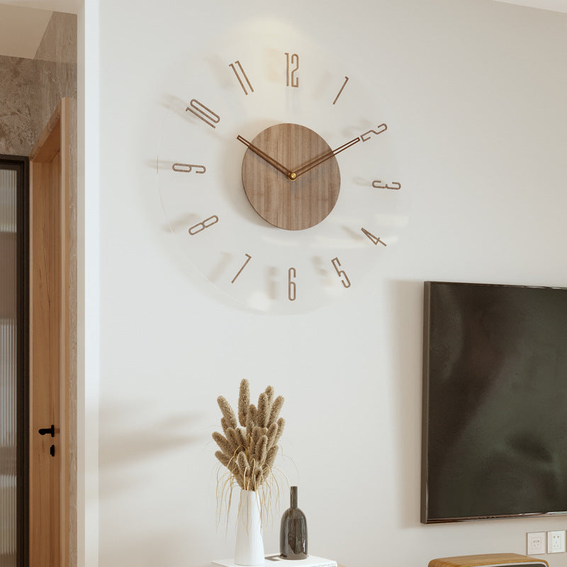Reloj de pared nórdico minimalista en madera natural en ambiente acogedor
