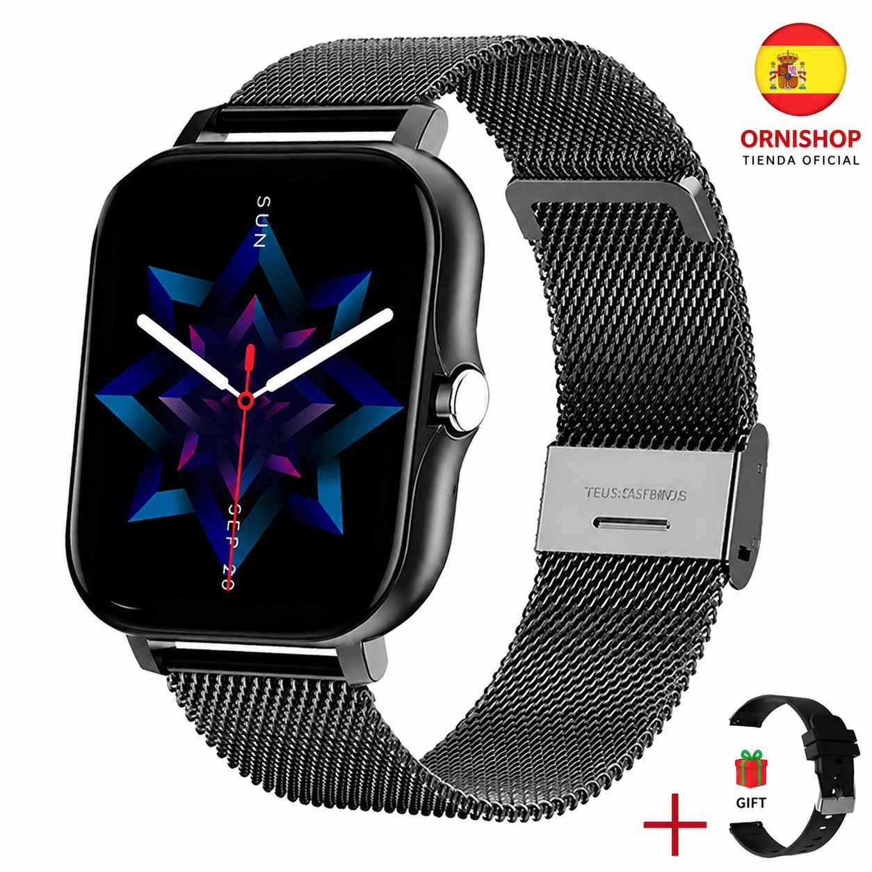 Pantalla del reloj inteligente mujer mostrando notificaciones y modos deportivos