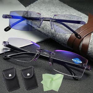 Detalle del diseño ultraligero de 17 gramos de las gafas multifocales con materiales premium