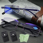 Detalle del diseño ultraligero de 17 gramos de las gafas multifocales con materiales premium
