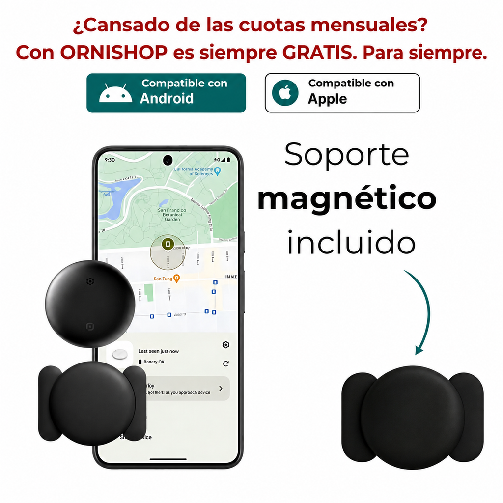 Rastreador GPS para perros y gatos con soporte tipo AirTag y pack de 5 pilas incluidas