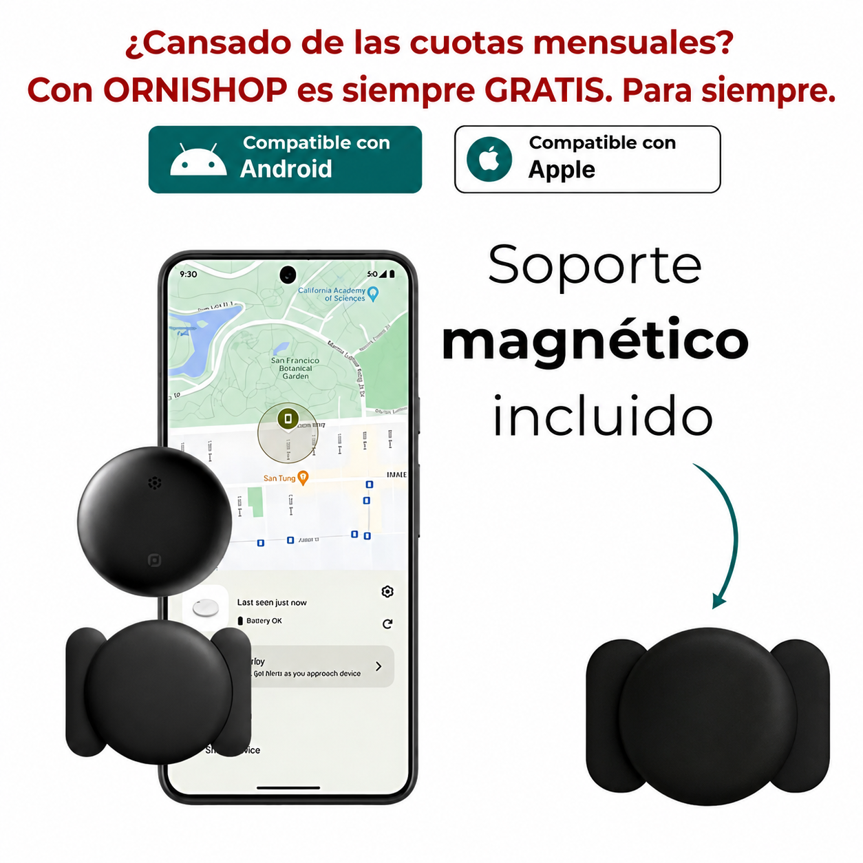 Rastreador GPS para perros y gatos con soporte tipo AirTag y pack de 5 pilas incluidas