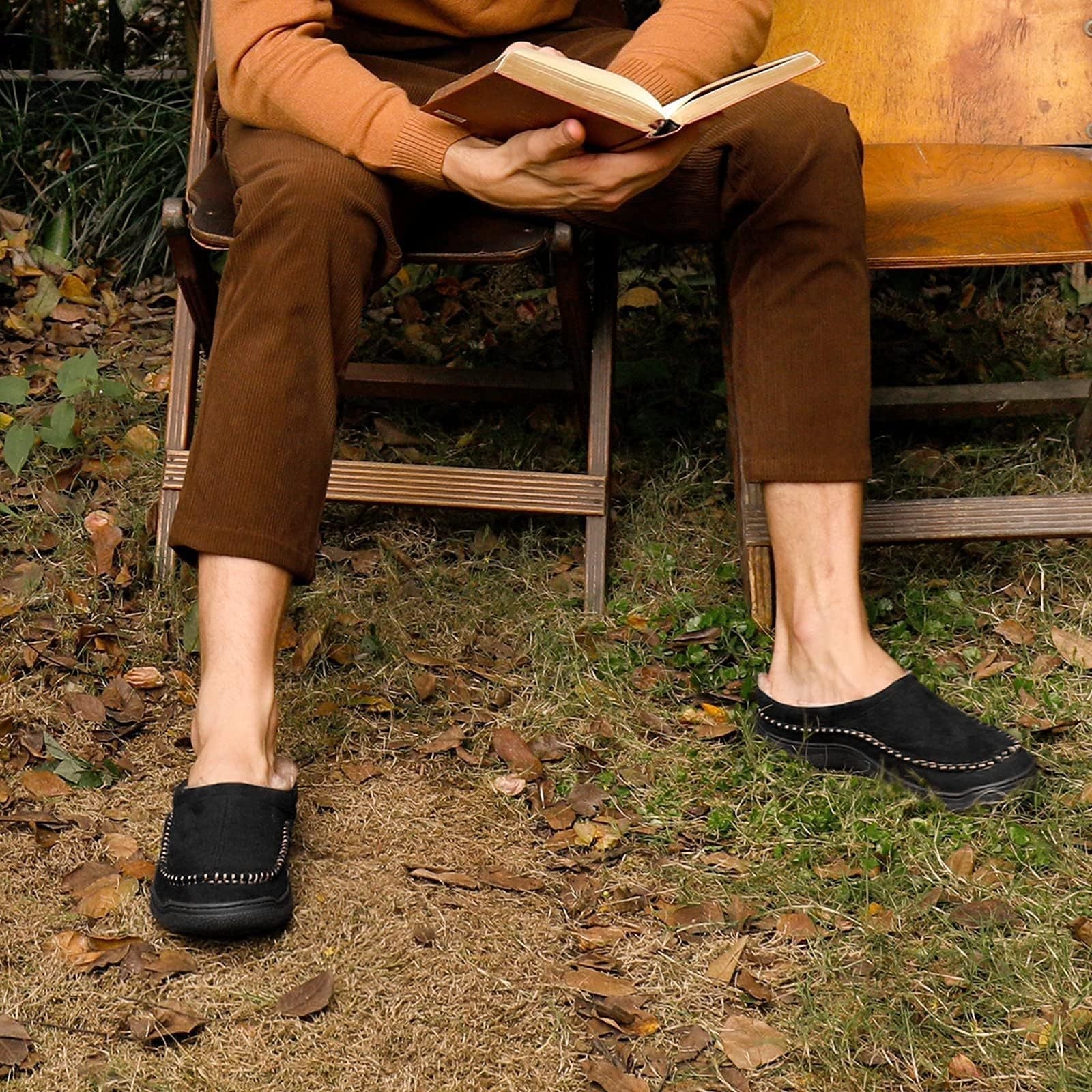 Zapatillas ortopédicas hombre en color marrón con costuras decorativas