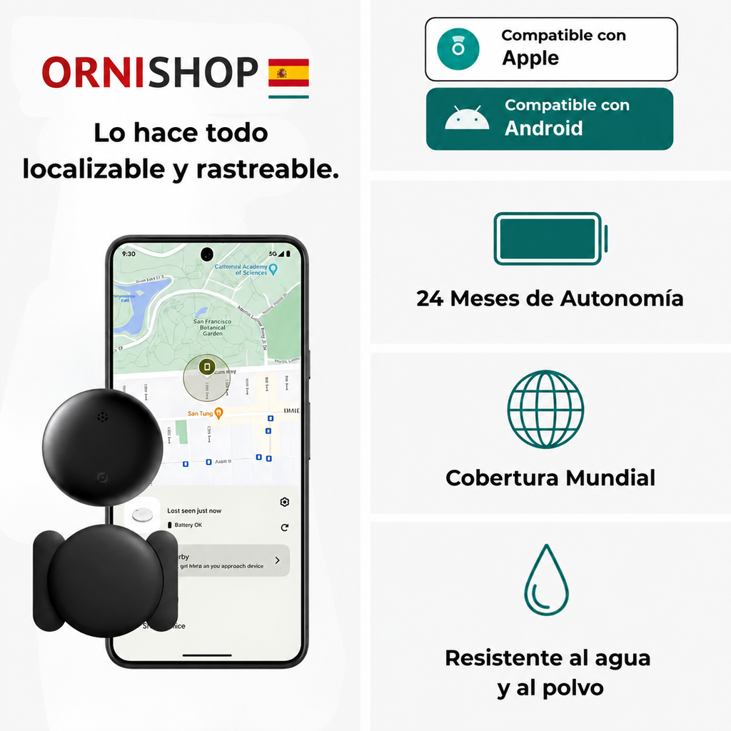 Localizador GPS sin suscripción con soportes adhesivo y magnético incluidos en el pack
