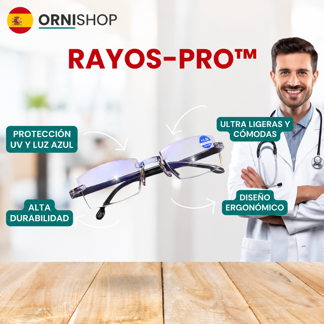 Gafas inteligentes protegiendo contra luz azul de pantallas y radiación solar UV
