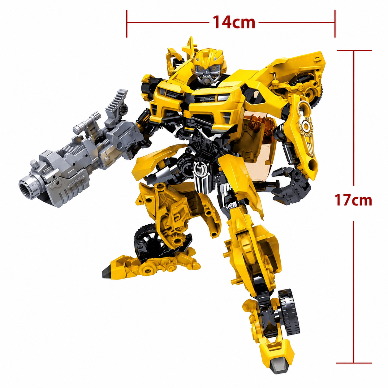 Robot Optimus Prime en posición de acción, figura con acabado brillante
