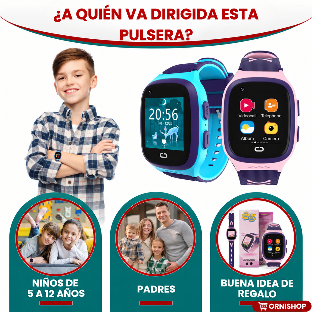 Niño usando smartwatch GPS con geolocalización en tiempo real