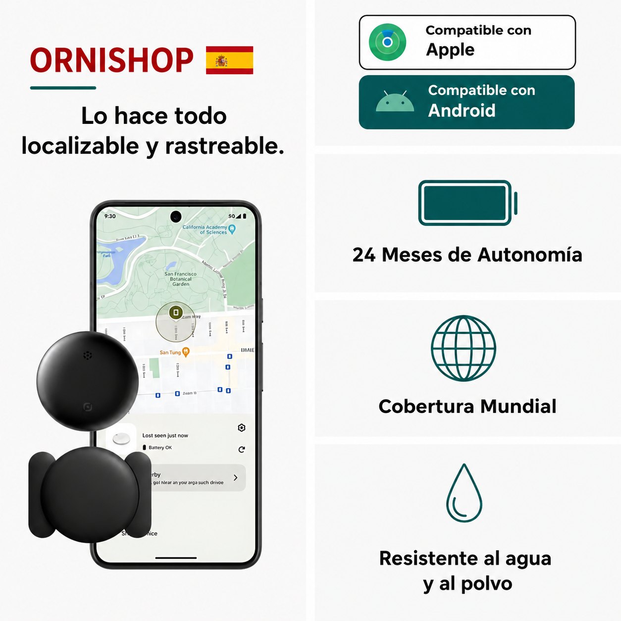 Dispositivo de seguimiento GPS para mascotas resistente al agua IP67 y polvo