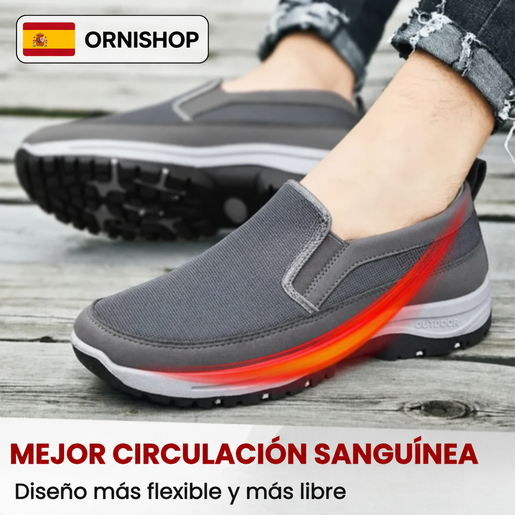 Persona calzando las zapatillas OrthoPro sin esfuerzo gracias al sistema sin cordones