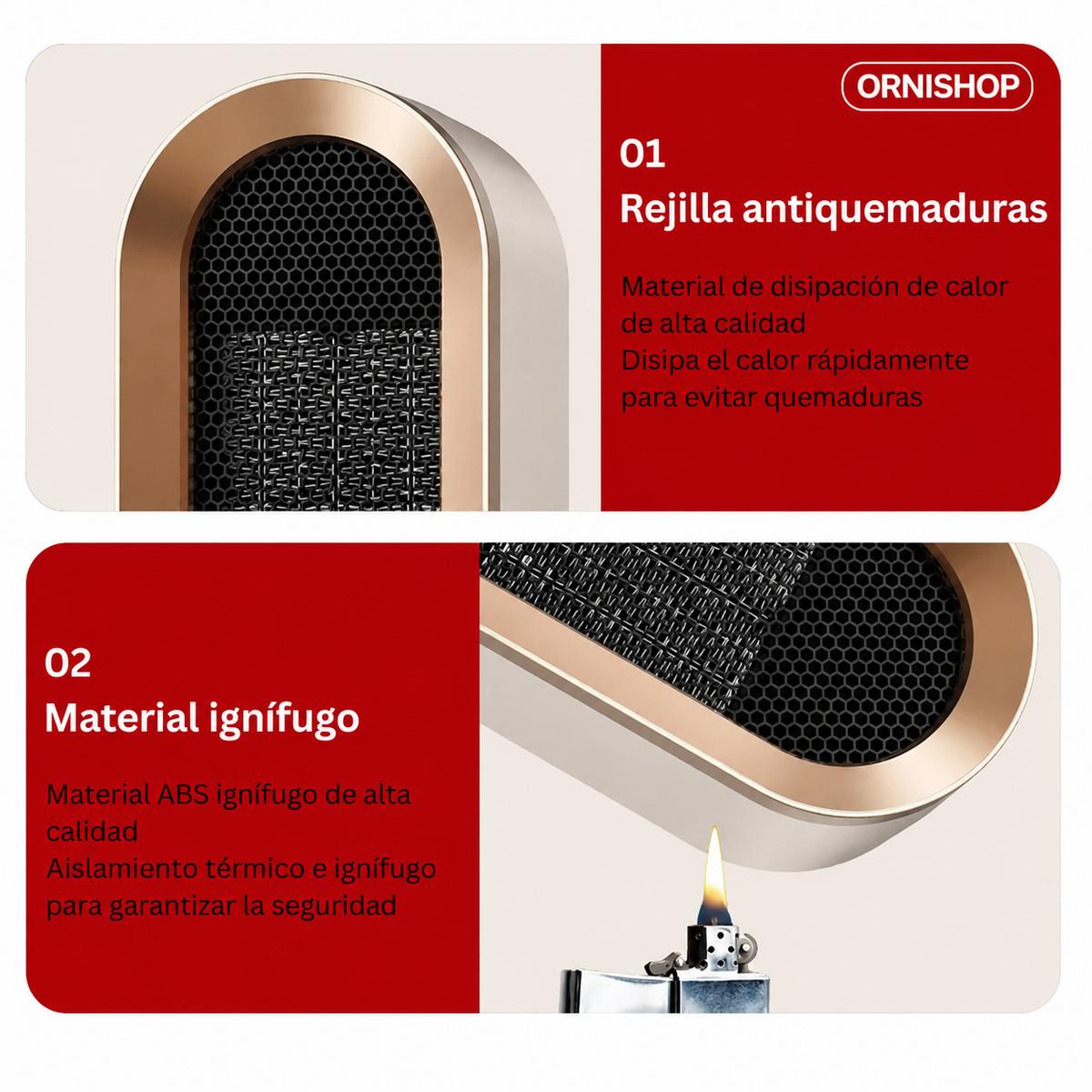 Sistema de seguridad del calefactor con enfriamiento automático de 60 segundos y protección contra sobrecalentamiento