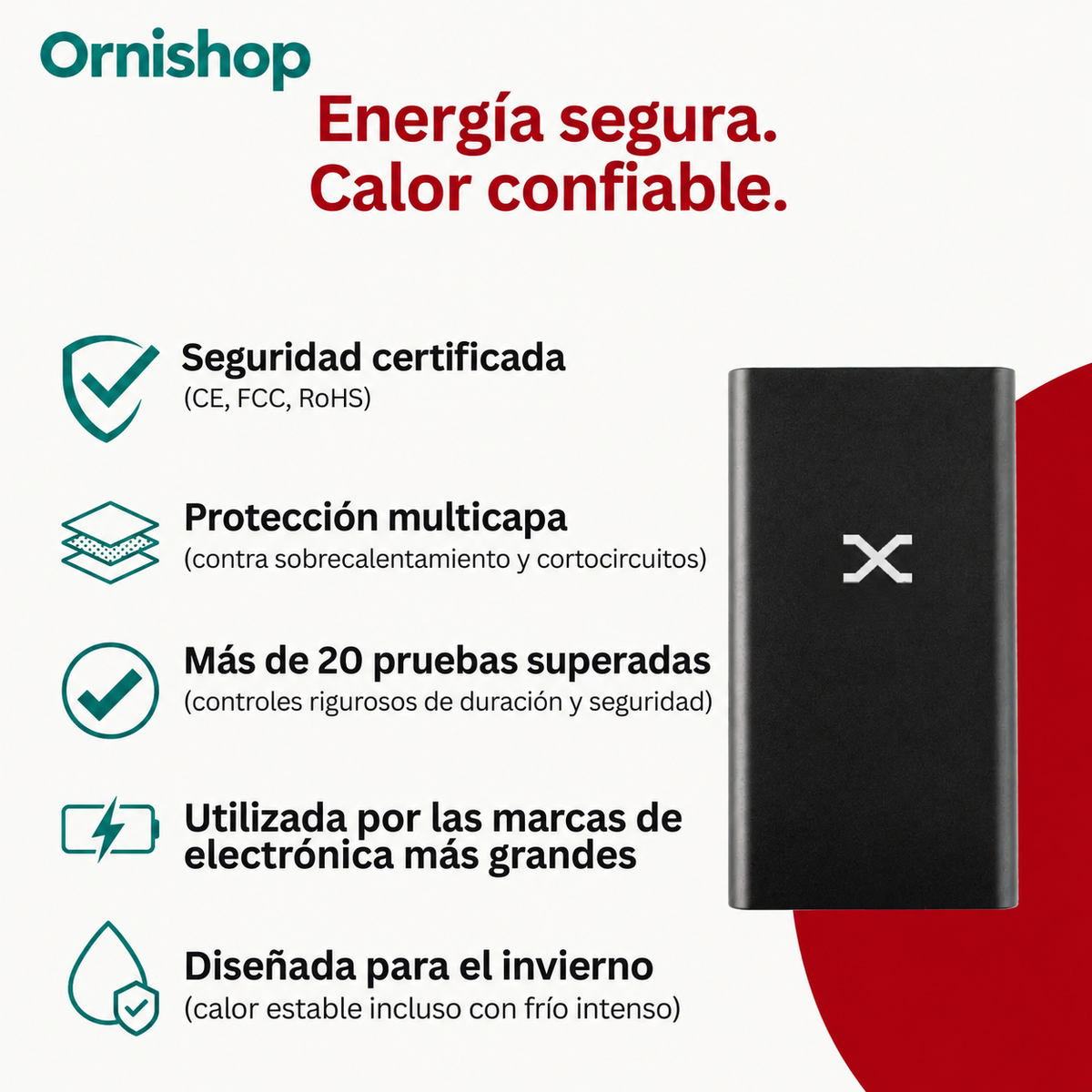 Control de temperatura y ajustes de la sudadera calefactable Ornishop X