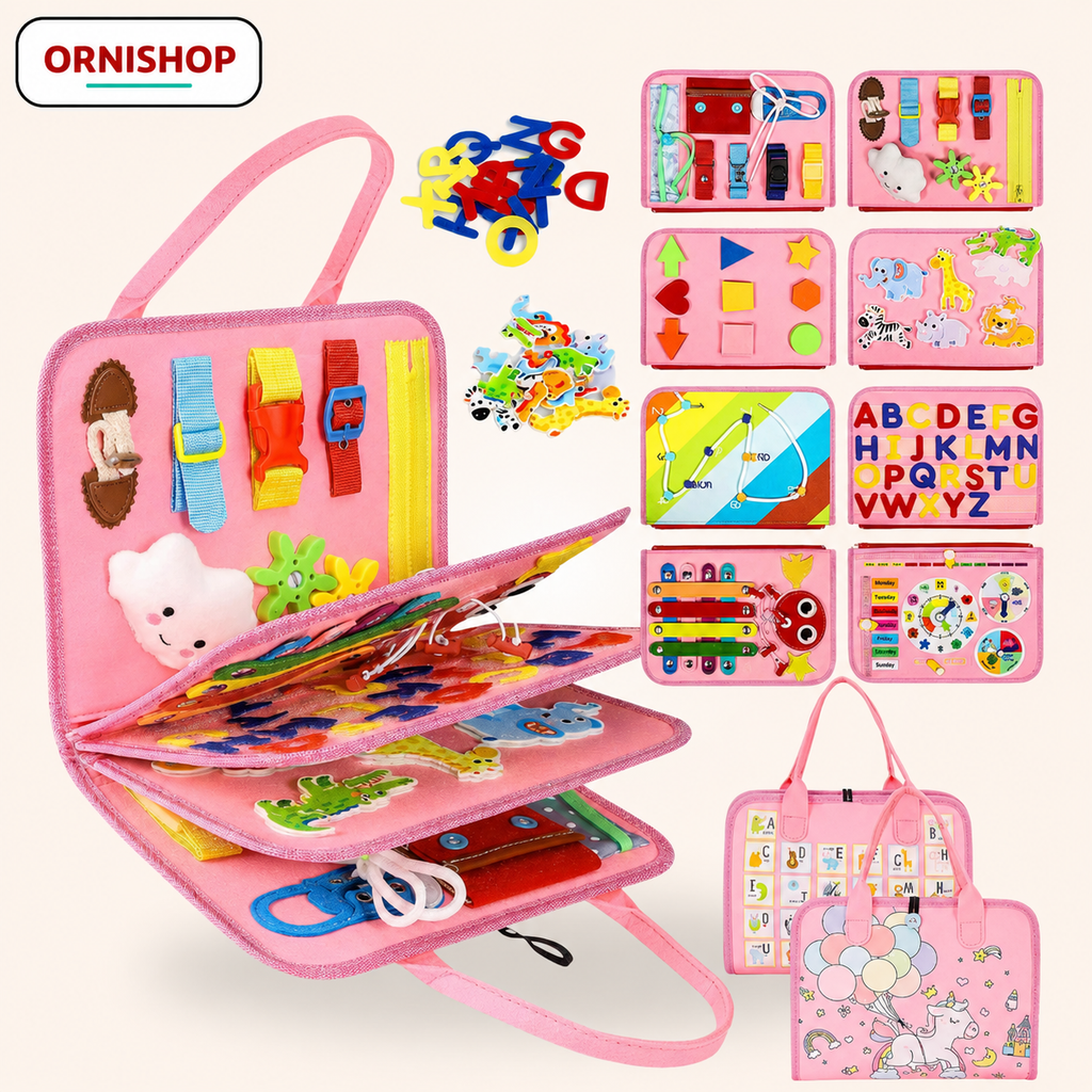 Tablero de actividades Montessori compacto y ligero ideal para llevar de viaje