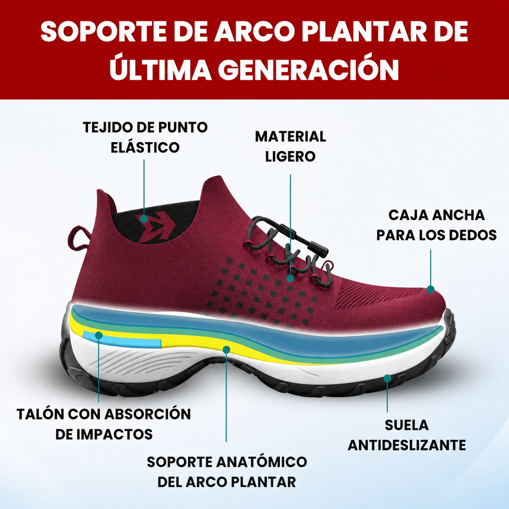 Vista lateral de las zapatillas biomecánicas Orthofit con tejido transpirable de alta tecnología.