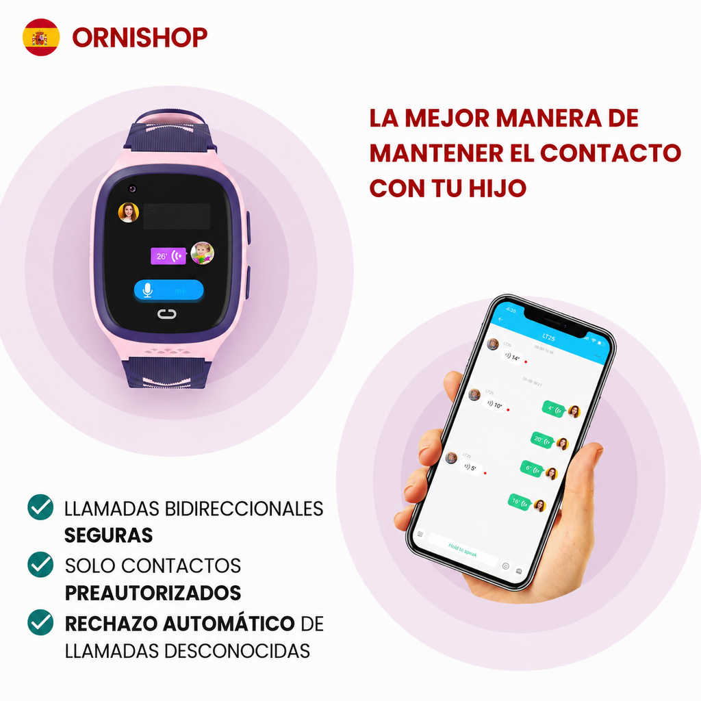 Smartwatch infantil con pulsera ajustable de silicona sin BPA