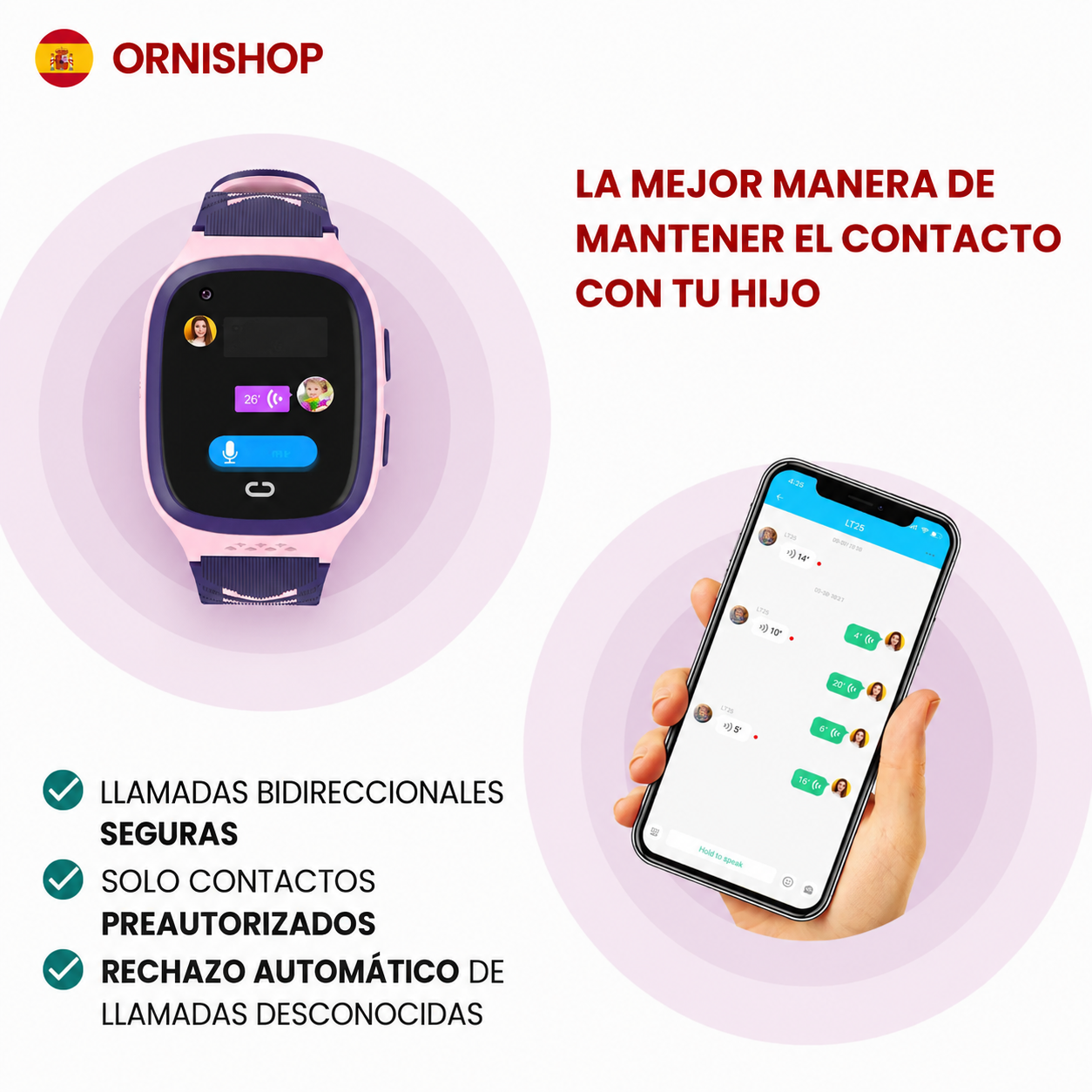 Smartwatch infantil con pulsera ajustable de silicona sin BPA