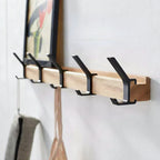 Perchero de pared con ganchos dobles móviles – Diseño nórdico negro – Madera y aluminio – 40×7×7 cm