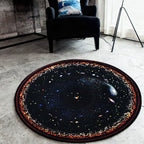 Alfombra redonda con patrón de galaxia negra de poliéster, lavable, antideslizante y apta para mascotas
